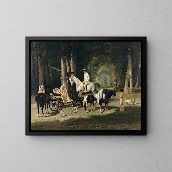 van de heer en mevrouw Mosselman en hun twee dochters - Alfred de Dreux — ingelijst kunstwerk aan de muur