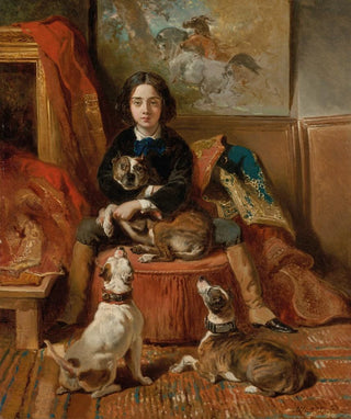 Alfred De Dreux - Portrait denfant assis avec ses chiens.webp