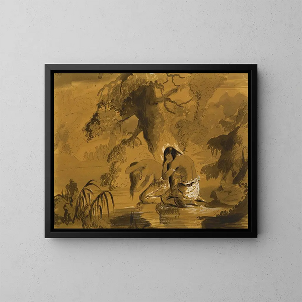 Toilette de femmes indiennes - Alfred Jacob Miller — ingelijst kunstwerk aan de muur