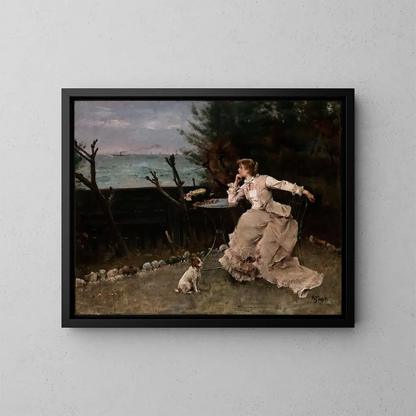 In volle overweging - Alfred Stevens — ingelijst kunstwerk aan de muur