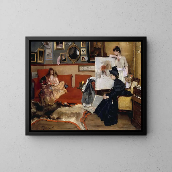 In de werkplaats - Alfred Stevens — ingelijst kunstwerk aan de muur