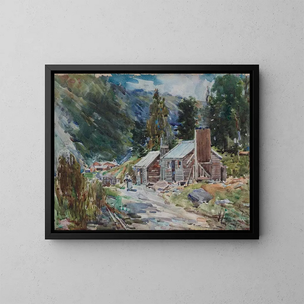 Landschap met hutten - Alfred Walsh — ingelijst kunstwerk aan de muur
