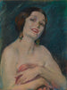 Model dat draperieën vasthoudt - Alice Pike Barney — weergave van het kunstwerk
