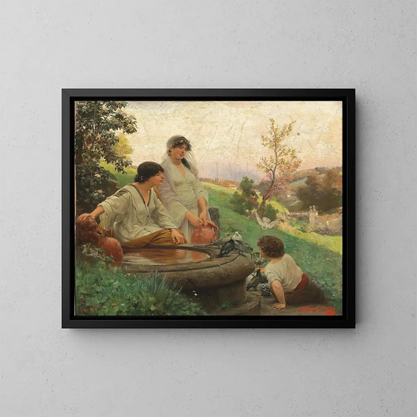 Aan de rand van de fontein - Alois Hans Schram — ingelijst kunstwerk aan de muur