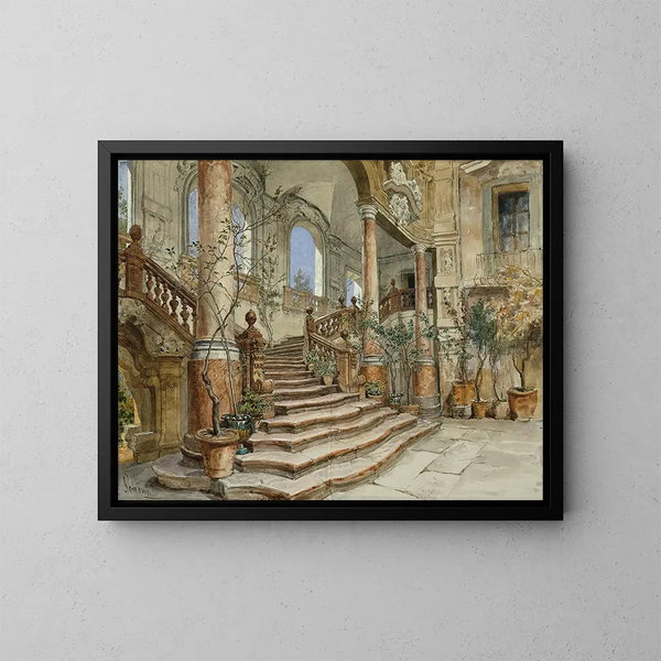 Trapgevel in marmer in het paleis Bonagia in Palermo - Alois Schönn — ingelijst kunstwerk aan de muur