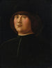 portret van een heer met een zwarte pet en een gedetailleerde zazzera - Alvise Vivarini — weergave van het kunstwerk