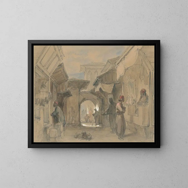 Een bazaar in Constantinopel - Amadeo Preziosi — ingelijst kunstwerk aan de muur
