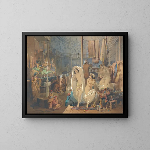 In de hammam - Amadeo Preziosi — ingelijst kunstwerk aan de muur