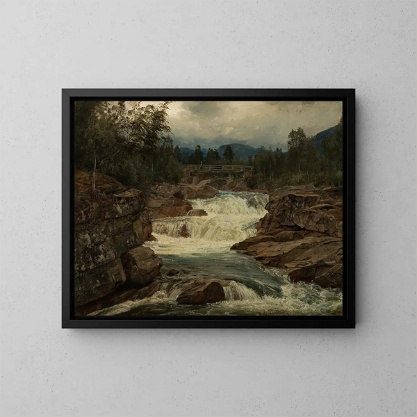 Val van Hornindalsfossen, Nordfjord - Amaldus Nielsen — ingelijst kunstwerk aan de muur