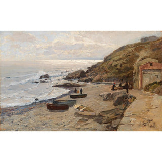 Ambiance de soirée avec des pêcheurs sur la côte - Alfred Zoff | Reproduction Tableau Décoration murale affiche copie