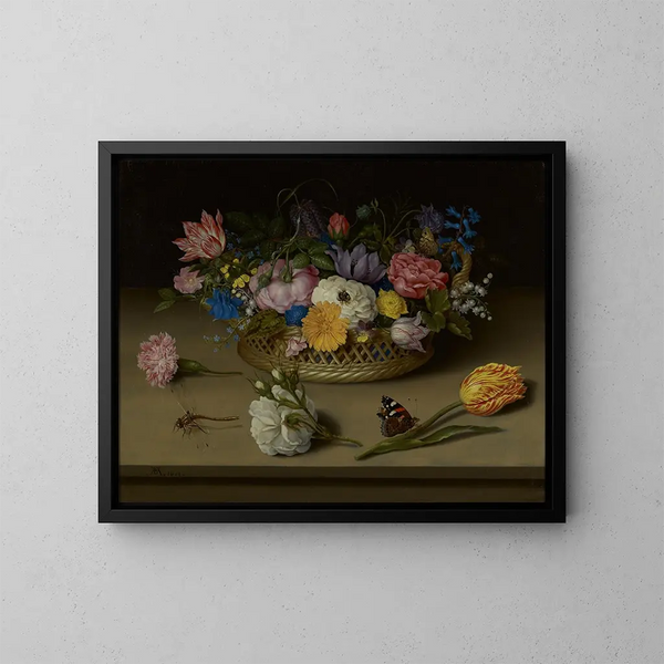 Natuurstudie met bloemen - Ambrosius Bosschaert de Oude — ingelijst kunstwerk aan de muur