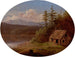 Hut aan de rand van de rivier - Amerikaanse school — weergave van het kunstwerk