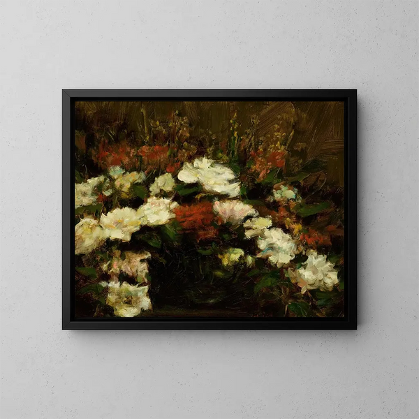 Natuurschilderij met bloemen - Amerikaanse School — ingelijst kunstwerk aan de muur