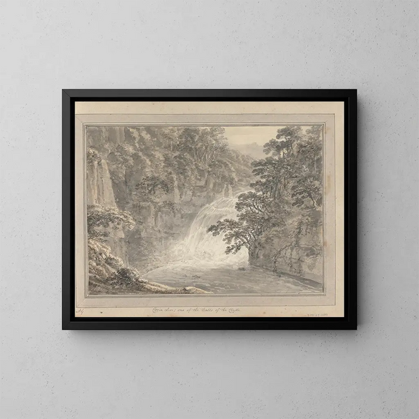 Uitzichten in Engeland, Schotland en Wales: Reis door Schotland, Corie Lin, een van de watervallen van de Clyde - Amos Green — ingelijst kunstwerk aan de muur