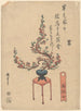 Cherry blossoms in a blue pot on stand - Andō Hiroshige — artwork view