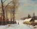 Winterlandschap met vrouw op een weg voor een huis - Anders Andersen-Lundby — weergave van het kunstwerk