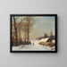 Winterlandschap met vrouw op een weg voor een huis - Anders Andersen-Lundby — ingelijst kunstwerk aan de muur