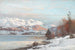 Landschap met winterlicht en ochtendlicht op de bergen op de achtergrond uitzicht op de Alpen - Anders Andersen-Lundby — weergave van het kunstwerk