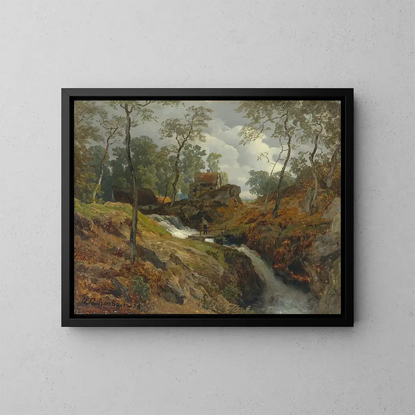 Aan de rand van de beek - Andreas Achenbach — ingelijst kunstwerk aan de muur