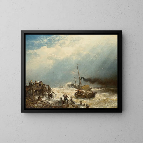Haven van Oostende - Andreas Achenbach — ingelijst kunstwerk aan de muur