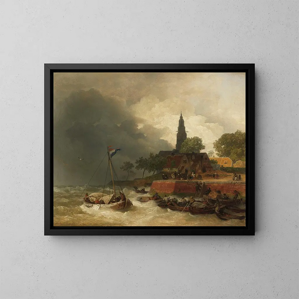 Port Hollandais onder de storm - Andreas Achenbach — ingelijst kunstwerk aan de muur