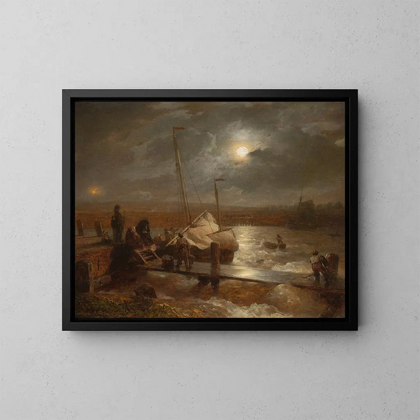 Terug naar de volle maan - Andreas Achenbach — ingelijst kunstwerk aan de muur