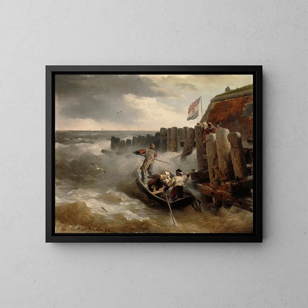 Zeilschilderij - Andreas Achenbach — ingelijst kunstwerk aan de muur