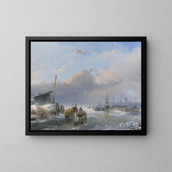 Een winterzicht op Dordrecht - Andreas Schelfhout — ingelijst kunstwerk aan de muur