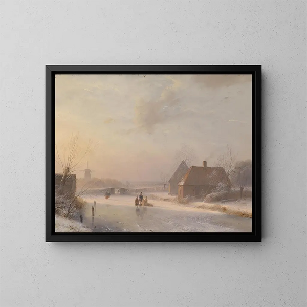Winterlandschap in Holland - Andreas Schelfhout — ingelijst kunstwerk aan de muur