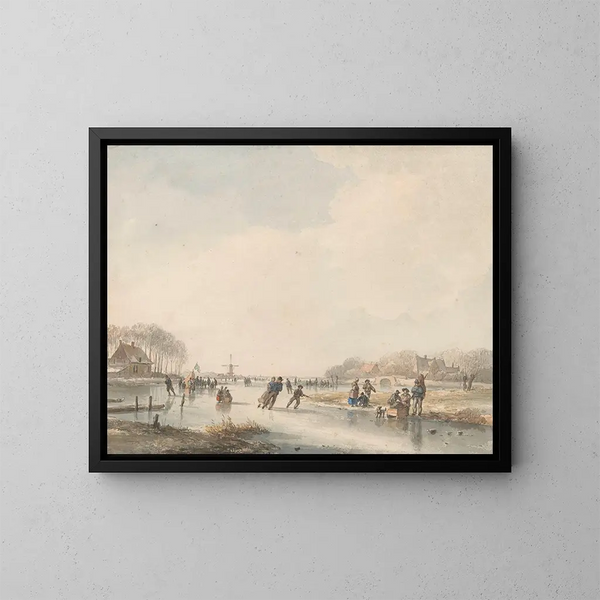 Landschap met schaatsers - Andreas Schelfhout — ingelijst kunstwerk aan de muur