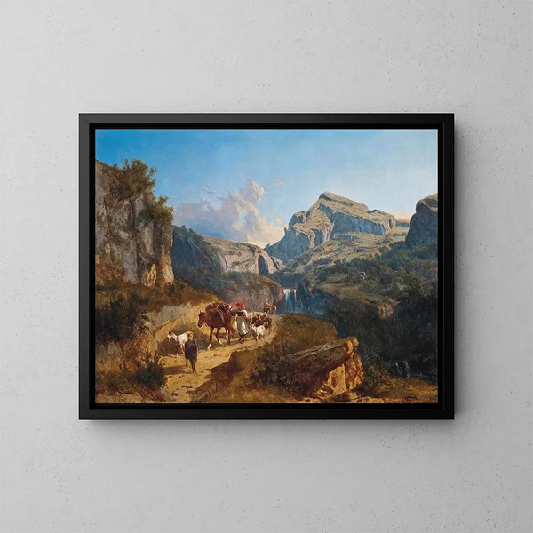Weide van geiten in een bergpas - András Mark — ingelijst kunstwerk aan de muur