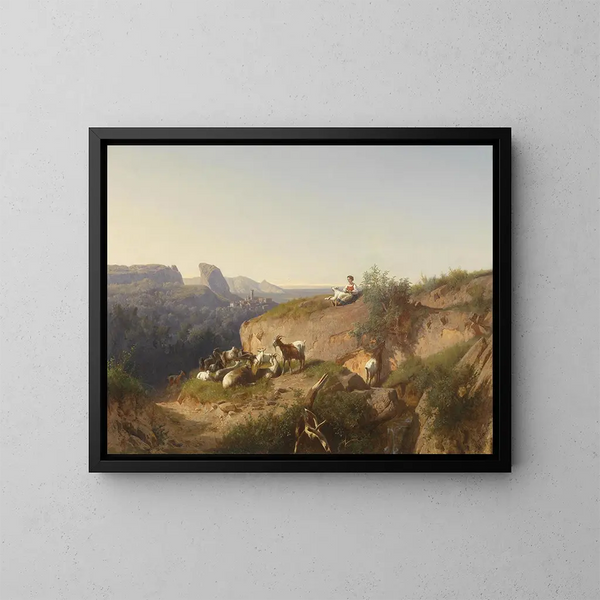 Bergère met een kudde - András Mark — ingelijst kunstwerk aan de muur