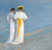 Anna Ancher en Marie Krøyer op het Strand in Skagen - Peder Severin Krøyer — weergave van het kunstwerk