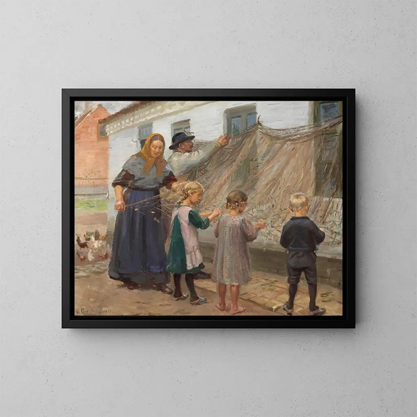 De visnetten worden gerepareerd - Anna Ancher — ingelijst kunstwerk aan de muur