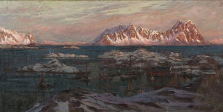Anna Boberg - Fishing Harbour with Sunlit Mountains Study from North Norway.webp