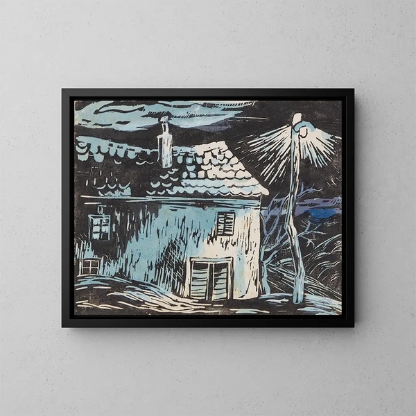 Huis 's Nachts - Anny Dollschein — ingelijst kunstwerk aan de muur