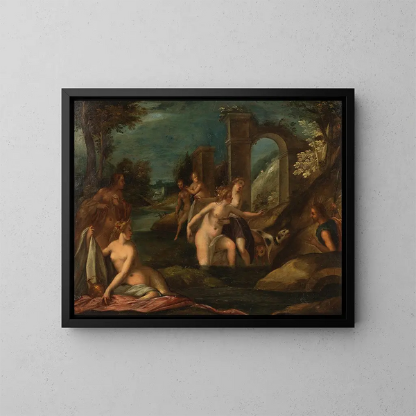 Actéon verrast Diane in haar bad - Anoniem — ingelijst kunstwerk aan de muur