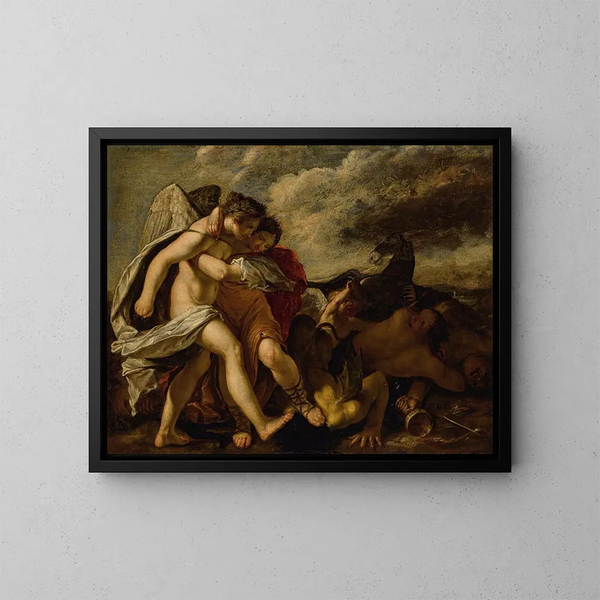Allegorie van de deugden op het ondeugd - Anoniem — ingelijst kunstwerk aan de muur