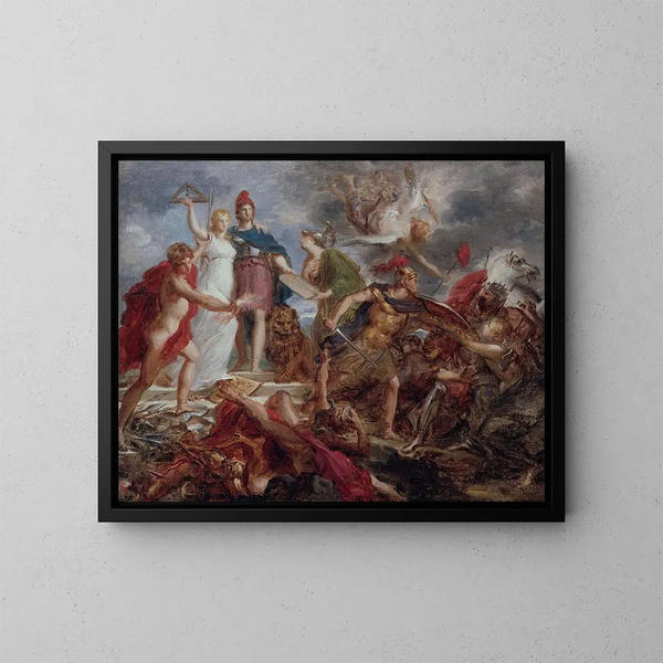 Allegorie van de Revolutie van Vrijheid, Gelijkheid en Civilisatie die het Despotisme afwijst - Anoniem — ingelijst kunstwerk aan de muur