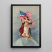 Columbia schilderij staand op de aarde, houdend een Amerikaanse vlag en een merksign - Anoniem — ingelijst kunstwerk aan de muur