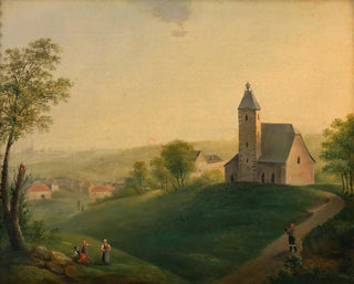 Anonymous - Die alte Sieveringer Kirche mit dem Blick auf Wien.webp