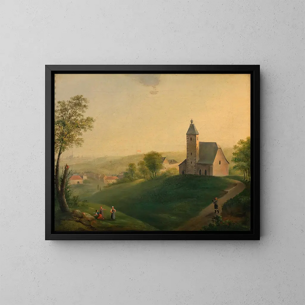 L'ancienne église de Sievering avec vue sur Vienne - Anonyme — ingelijst kunstwerk aan de muur