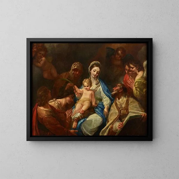 van Madonna met Kind, Heiligen en Engelen - Anoniem — ingelijst kunstwerk aan de muur