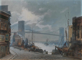 Anonymous - New York Scene View of the Brooklyn Bridge which was opened in 1883 South Street in the foreground.webp