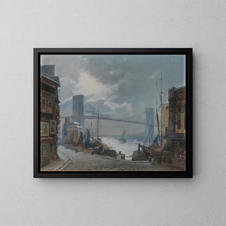 Anonymous - New York Scene View of the Brooklyn Bridge which was opened in 1883 South Street in the foreground.webp