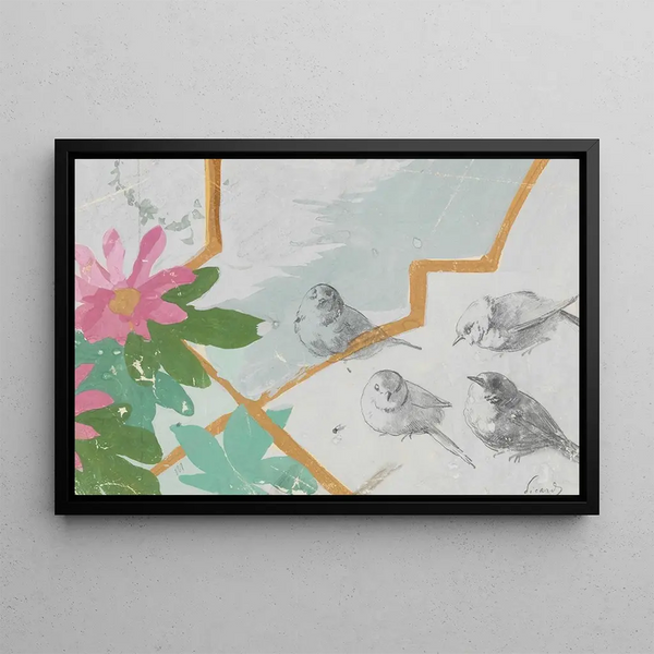 Anonymous - Partial depiction of pink blossoms and green leaves.webp