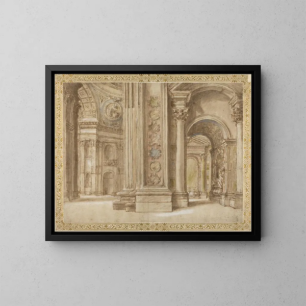 L'intérieur de Saint-Pierre à Rome - Anoniem — ingelijst kunstwerk aan de muur