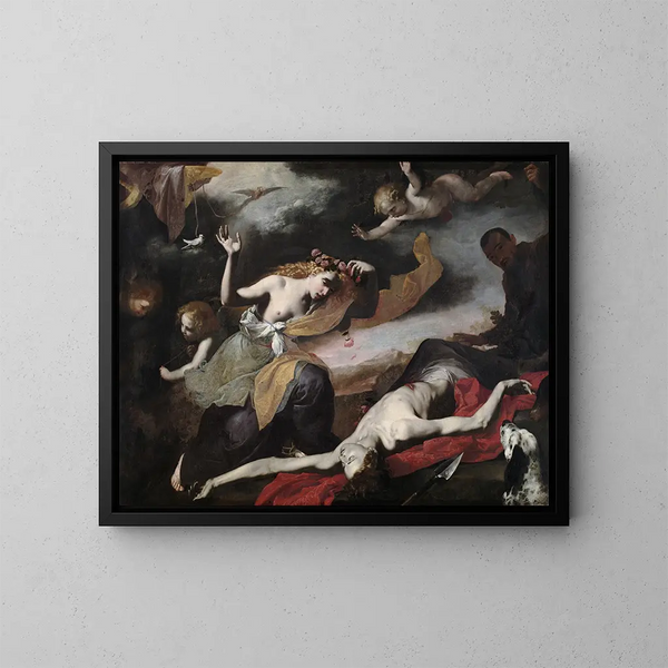 Venus ontdekt de dode Adonis - Anoniem — ingelijst kunstwerk aan de muur