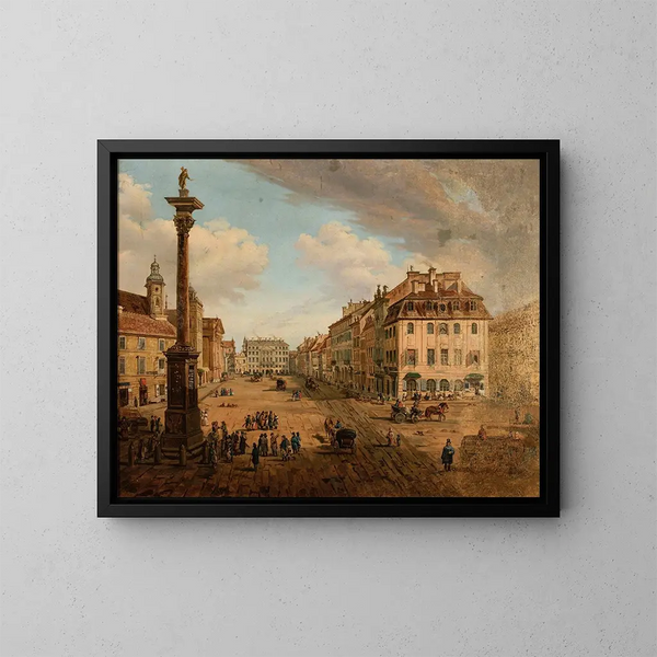 Uitzicht vanaf het kasteelplein op Krakowskie Przedmieście - Anoniem — ingelijst kunstwerk aan de muur