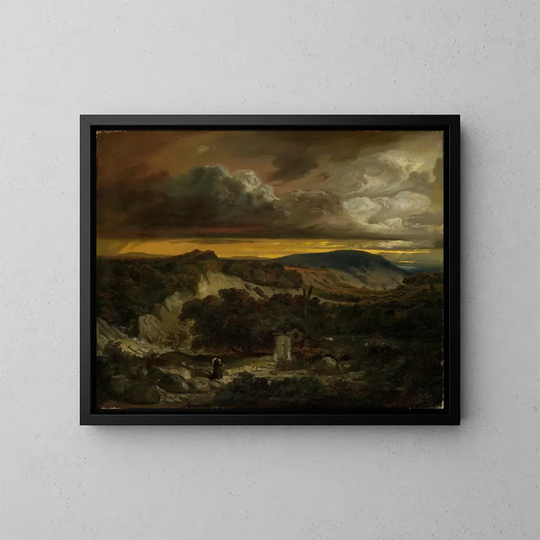 Landschap van de avond met kluizenaars die naar huis terugkeren - Anselm Feuerbach — ingelijst kunstwerk aan de muur